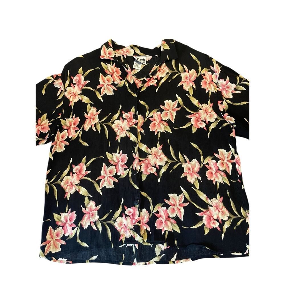 Vintage Krush of California Short Sleeve Floral Button Down Casual Shirt--Large